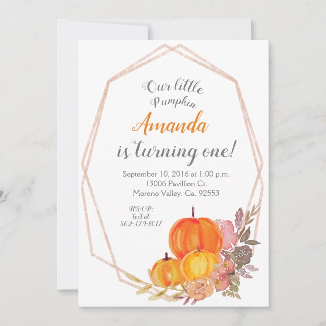 Citrouille d'automne Invitation pour 3 ans (Devant)