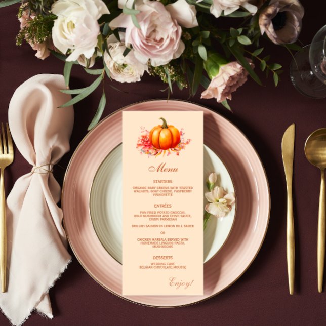 Citrouille d'automne Mariage botanique plat menu (Créateur téléchargé)