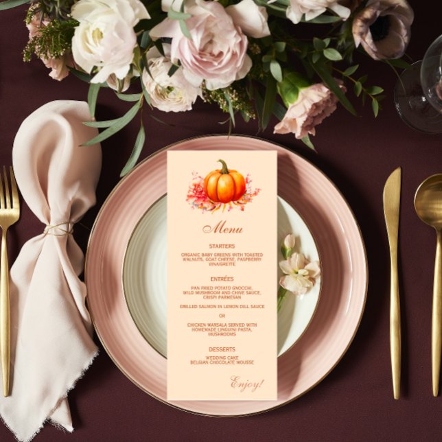 Citrouille d'automne Mariage botanique plat menu (Créateur téléchargé)