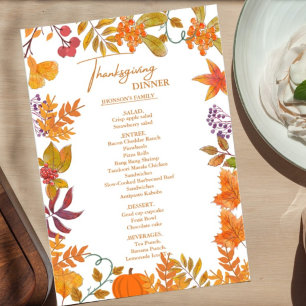 Citrouille d'automne Thanksgiving dîner Menu