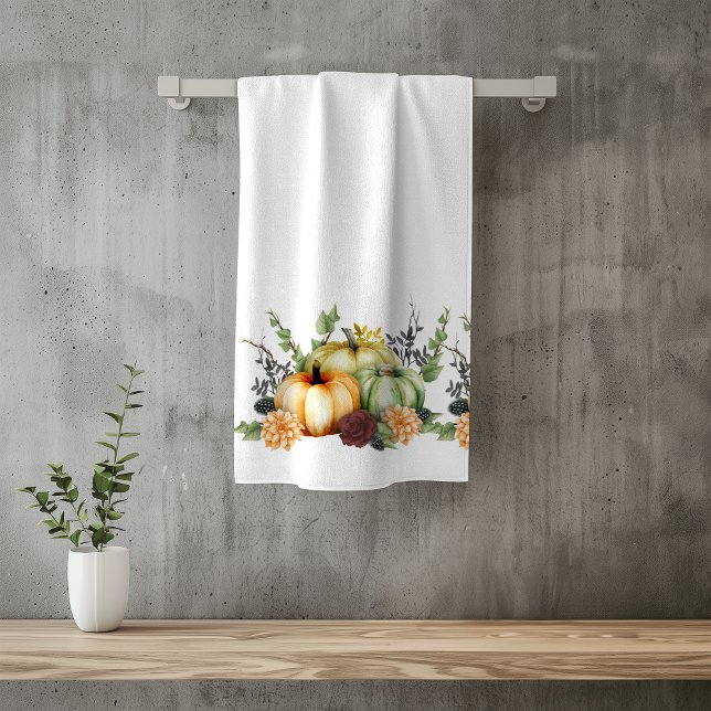 Citrouille d'automne verte aquarelle serviette de  (Créateur téléchargé)