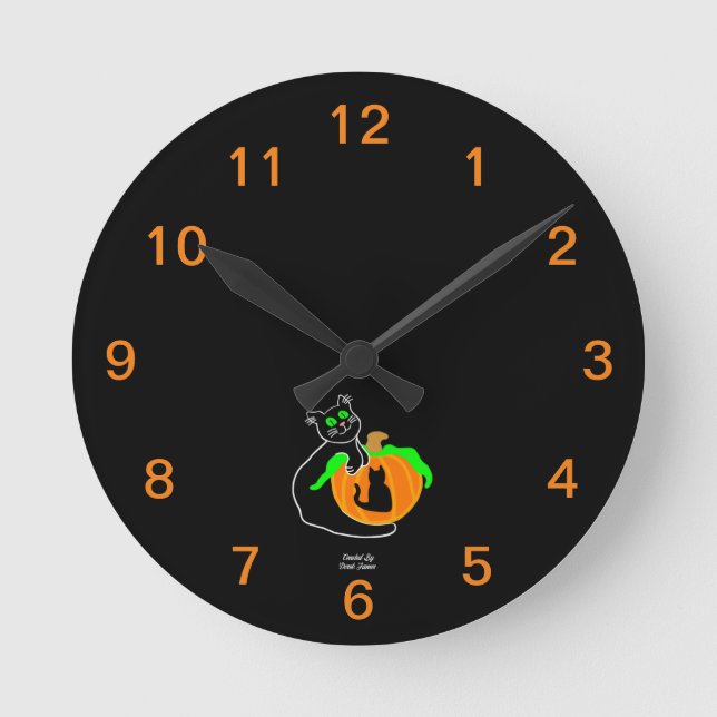 Citrouille de chat noir Acrylique Horloge murale (Recto)