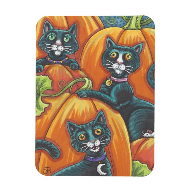 Citrouille de chat noir Patch Halloween Magnet Hol (Vertical)