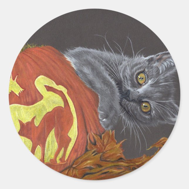 Citrouille de chat Peekaboo autocollant automne (Devant)