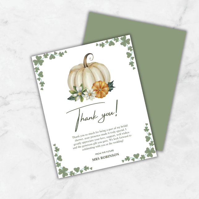 Citrouille de Fête des mariées de Carte de remerci (Budget Fall in Love Pumpkin Bridal Shower Thank You Card  )