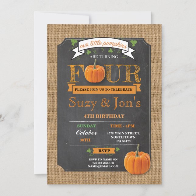 Citrouille de jumeaux quatrième invitation de fête (Devant)