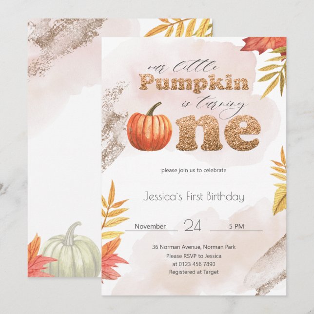 Citrouille de la chute d'or première invitation an (Devant / Derrière)