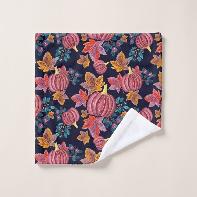 Citrouille de la marine automnale Feuilles Motif d (Gant de toilette)