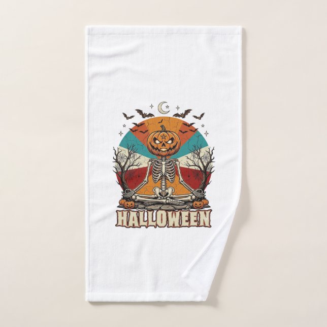 Citrouille de méditation d'Halloween Squelette Rét (Serviette à main)