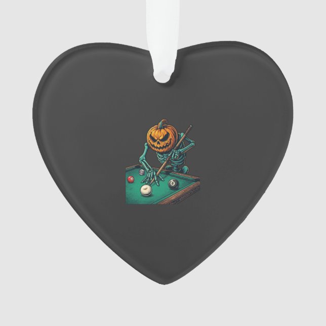 Citrouille d'Halloween squelette jouant au billard (devant)