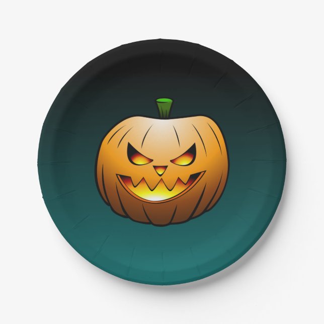 Citrouille d'Halloween sur une assiette en papier (Devant)