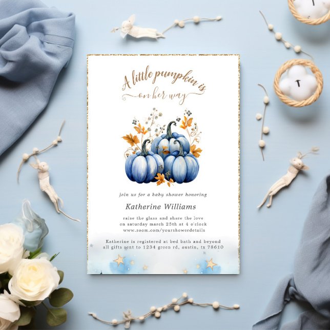 Citrouille d'or bleu Invitation Baby shower d'auto (Créateur téléchargé)