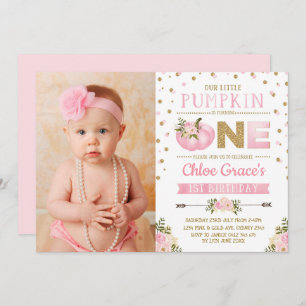 Citrouille d'or rose 1er anniversaire Invitation a