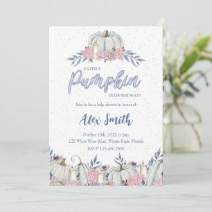 Citrouille Dusty Blue Baby shower Invitation Garço