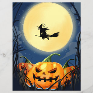 Citrouille effrayante Halloween avec lune et sorci
