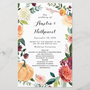 Citrouille Élégant Automne Floral Mariage Programm