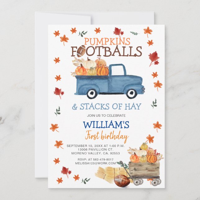 Citrouille et Footballs Boy Baby shower Invitation (Devant)