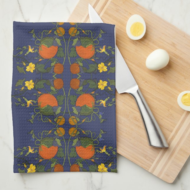 Citrouille et vignes Serviette de cuisine (Quart Plié)
