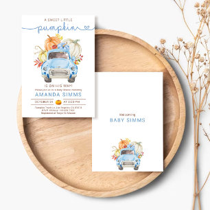 Citrouille Fall Boy Baby shower Invitation Blue Tr