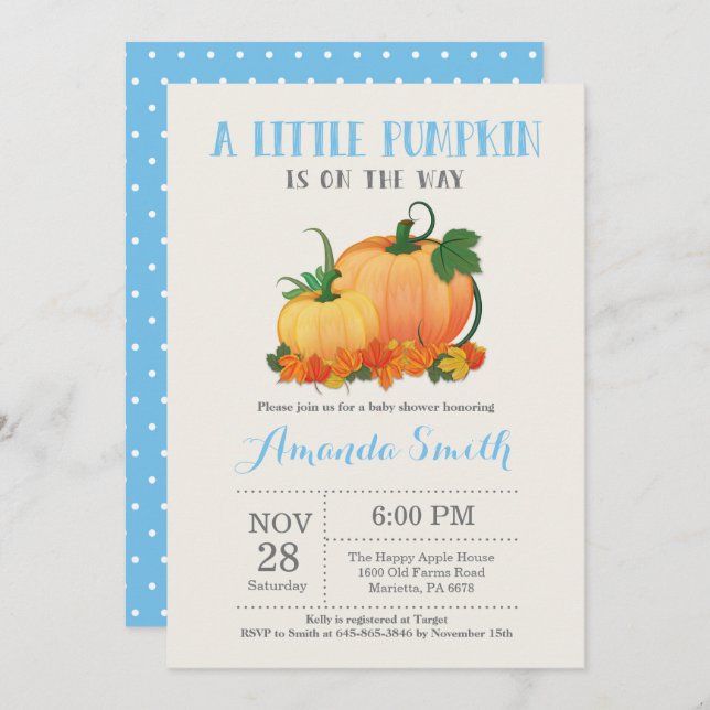 Citrouille Fall Boy Baby shower Invitation Card (Devant / Derrière)