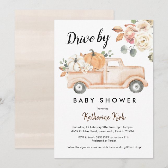 Citrouille Fall Drive by Baby shower Invitation (Devant / Derrière)