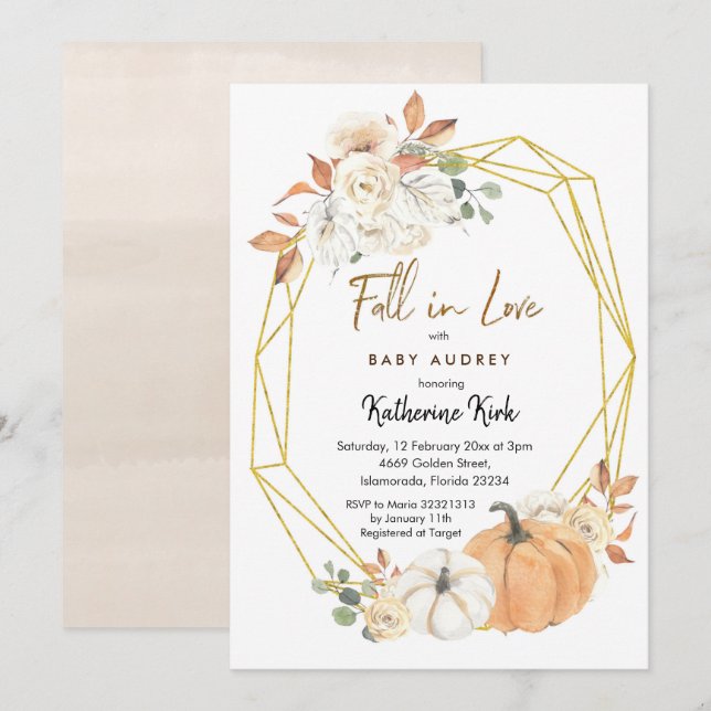 Citrouille Fall in Love Baby shower Invitation (Devant / Derrière)