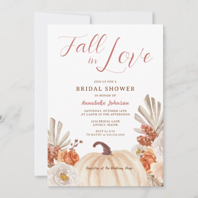 Citrouille Fall in Love Bridal Shower Invitation (Devant)