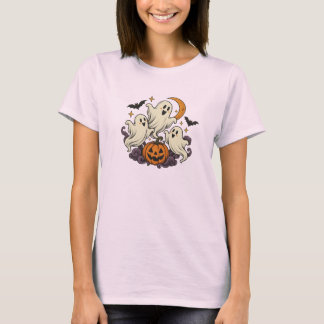 Citrouille fantômes mignons Halloween T-shirt rose