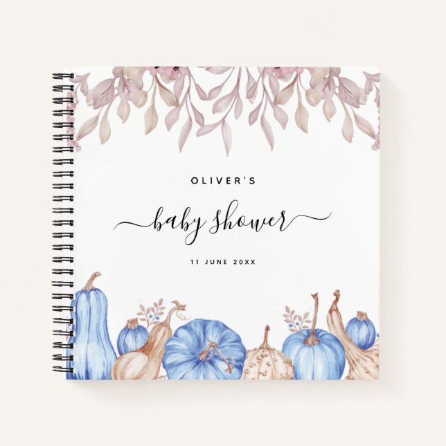Citrouille Feuilles Automne Bleu Baby shower Livre (Devant)