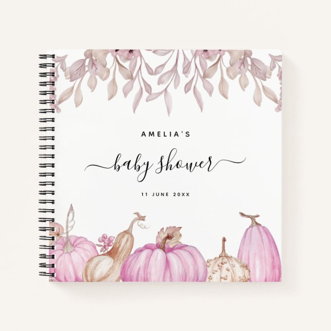 Citrouille Feuilles Automne rose Baby shower Livre (Devant)