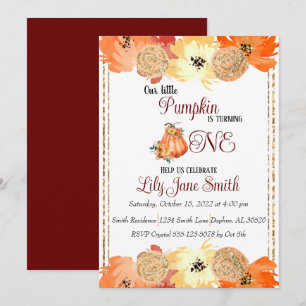 Citrouille floral 1er anniversaire Invitation