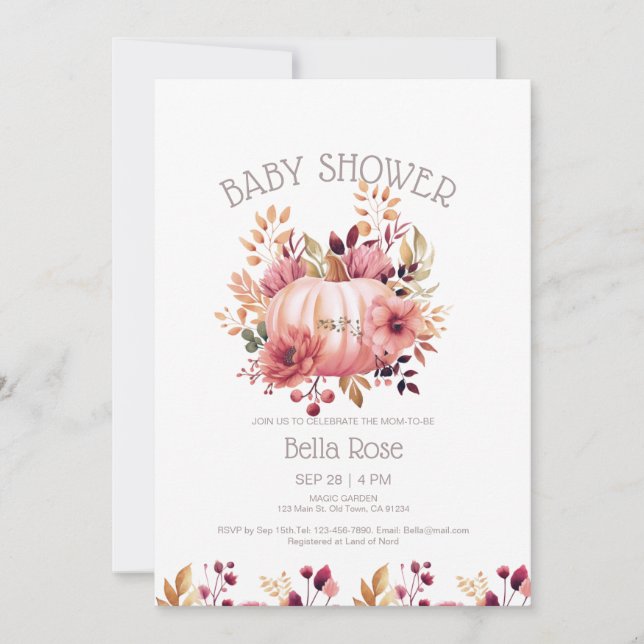 Citrouille Floral Automne Baby shower Invitation (Devant)