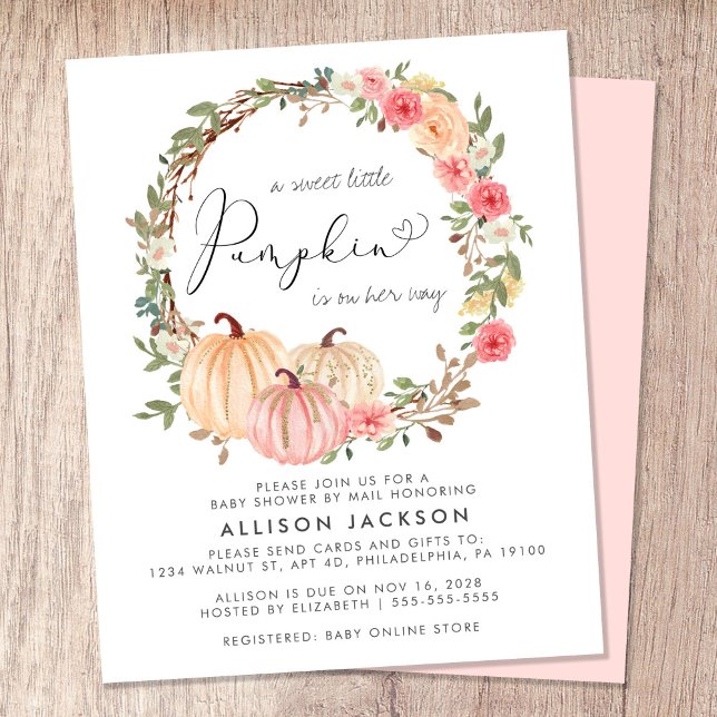 Citrouille Floral Baby shower Par Courrier Invitat (Celebrate the upcoming arrival of your sweet little autumn baby with a pumpkin baby shower by mail)