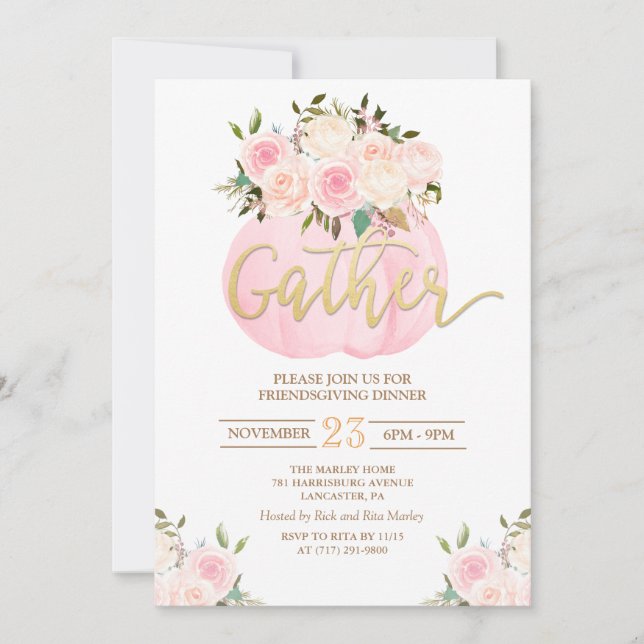 Citrouille Floral Friendsgiving Diner Invitation (Devant)