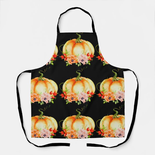 Citrouille floral noir tablier (Recto)