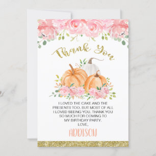 Citrouille Floral rose or Carte de remerciements d