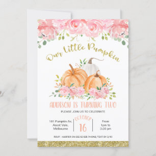 Citrouille Floral Rose Or Invitation Anniversaire