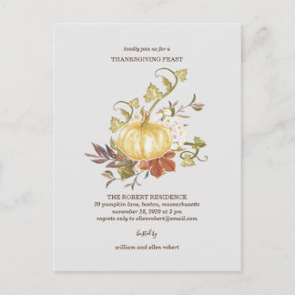 Citrouille Floral Thanksgiving Dîner Invitation