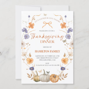 Citrouille Floral Thanksgiving Dîner Invitation