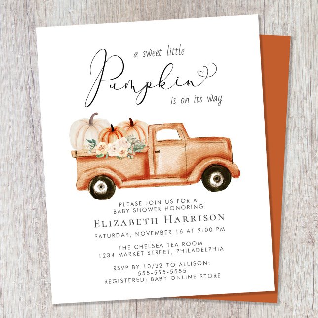 Citrouille Floral Truck Baby shower Invitation (Créateur téléchargé)