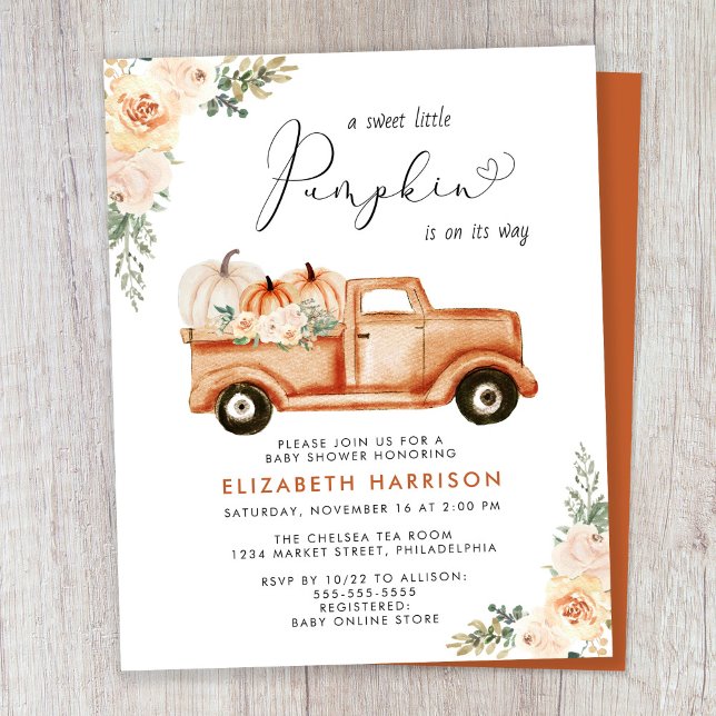 Citrouille Floral Truck Baby shower Invitation (Créateur téléchargé)