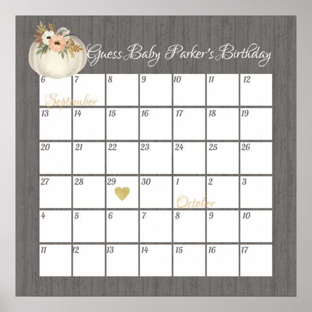 Citrouille Guess Baby's due date Poster (Devant)
