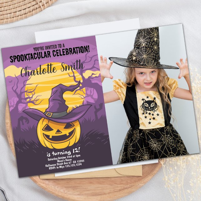 Citrouille Halloween Anniversaire Invitations avec (Pumpkin Halloween Birthday Invitations w photo)