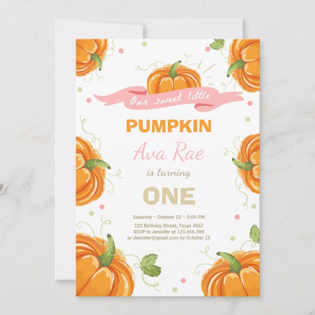 Citrouille Invitation d'anniversaire Pink Premier  (Devant)