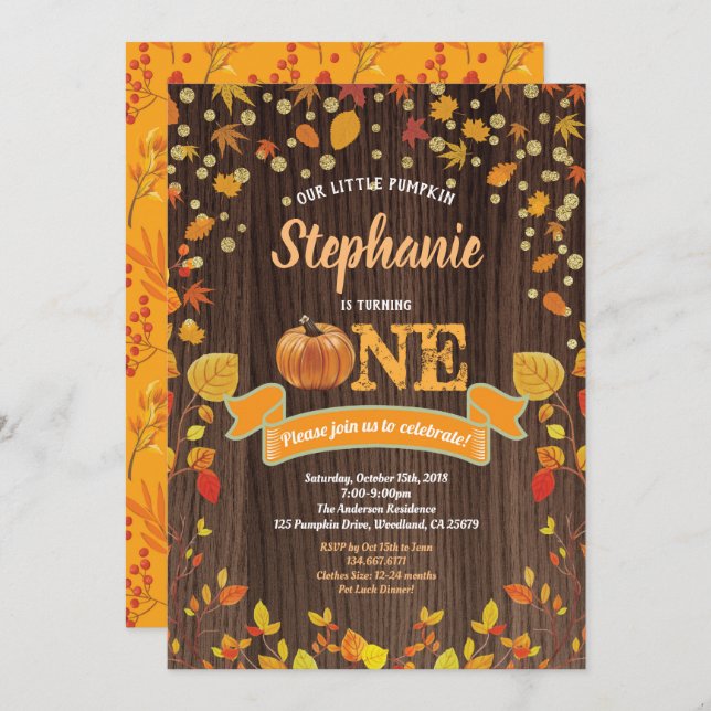 Citrouille invitation pour le premier anniversaire (Devant / Derrière)