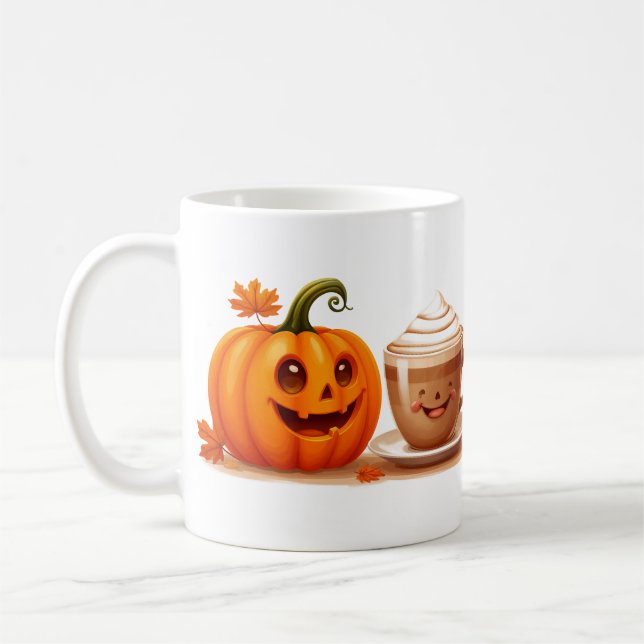 Citrouille Joyeuse Avec Tasse à Café Confort d'Aut (Gauche)