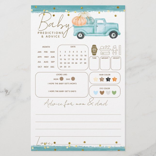 Citrouille minimaliste Automne bébé garçon douche  (Devant)