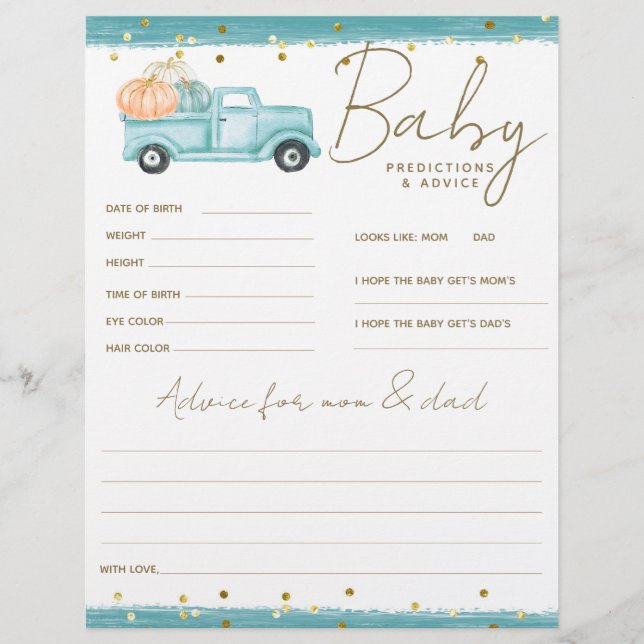 Citrouille minimaliste Automne bébé garçon douche  (Devant)