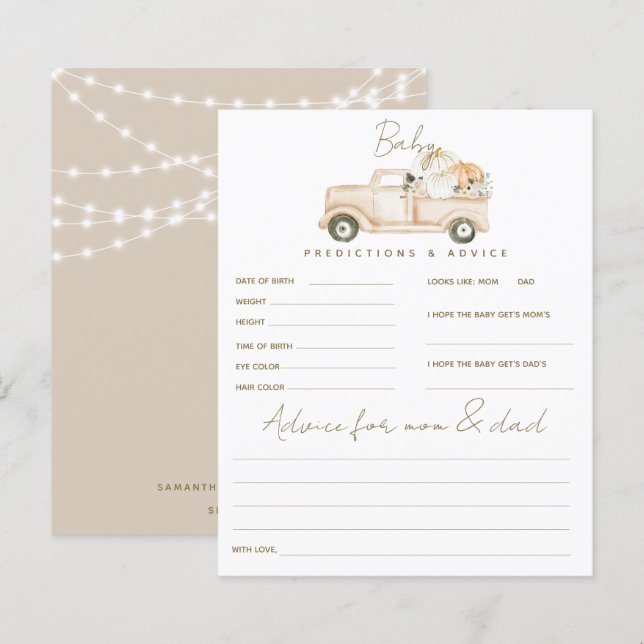 Citrouille minimaliste moderne Baby shower d'autom (Devant / Derrière)