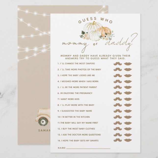 Citrouille minimaliste moderne Baby shower d'autom (Devant / Derrière)